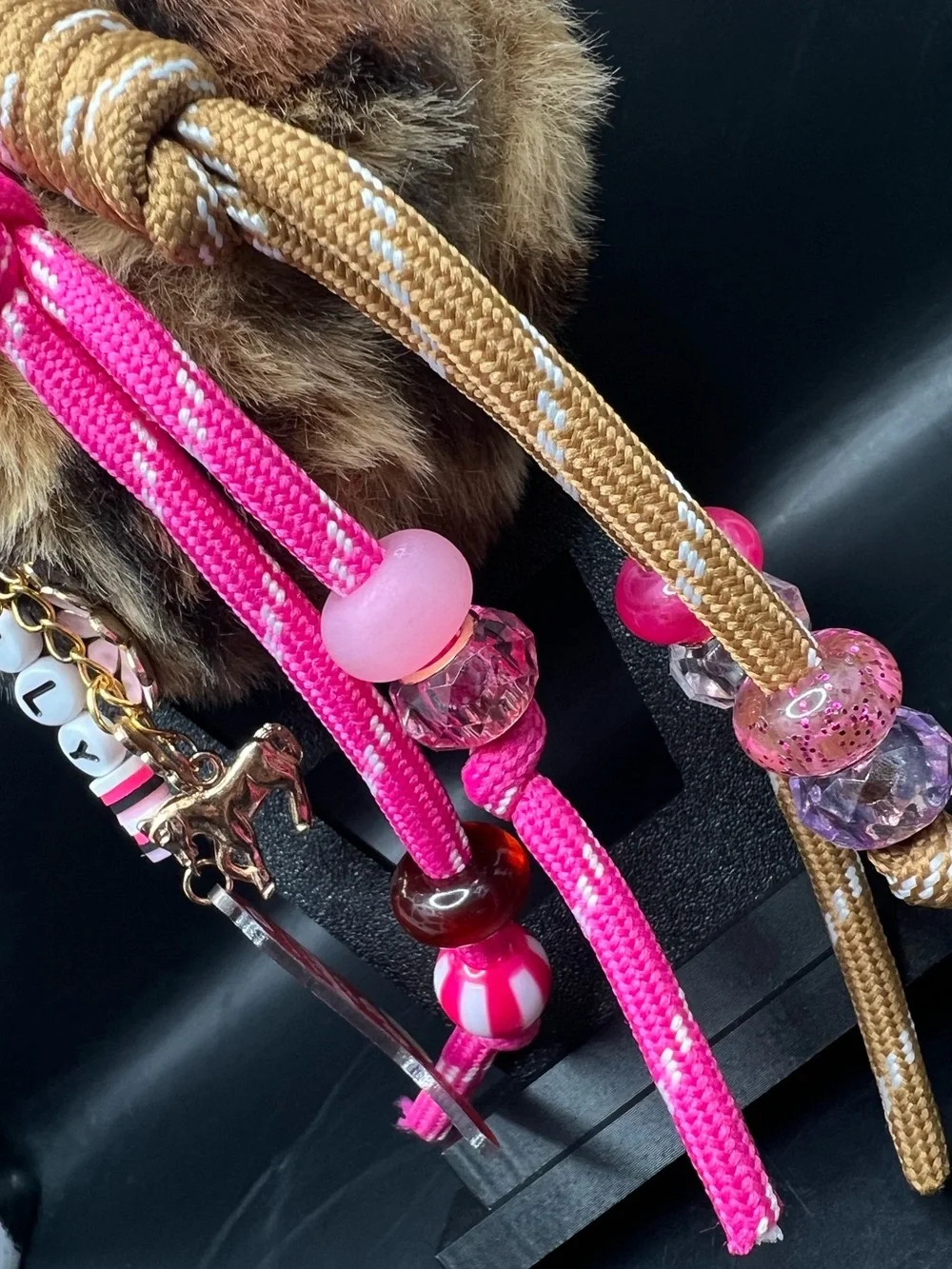Dolly Inspired Gold Cheetah Heart Fur Pom Bag Charm Keychain 🐎💗